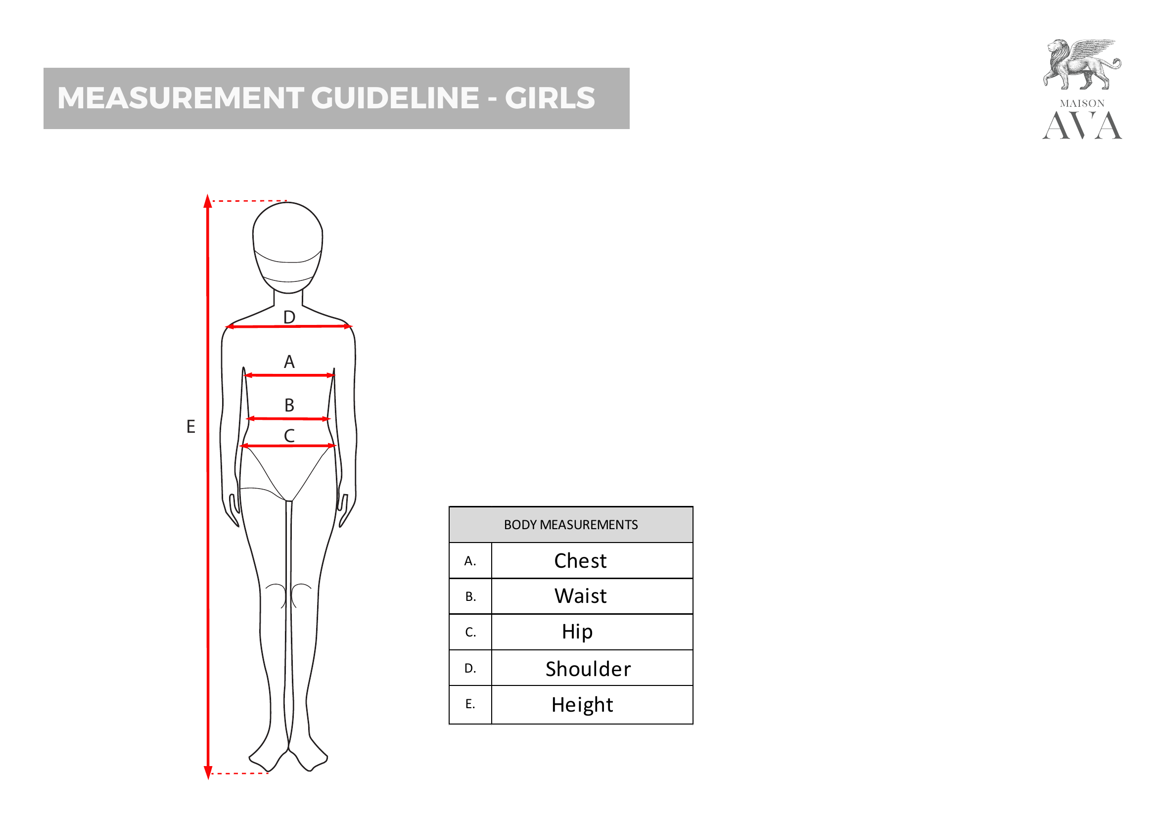 Girls measurement guideline diagram